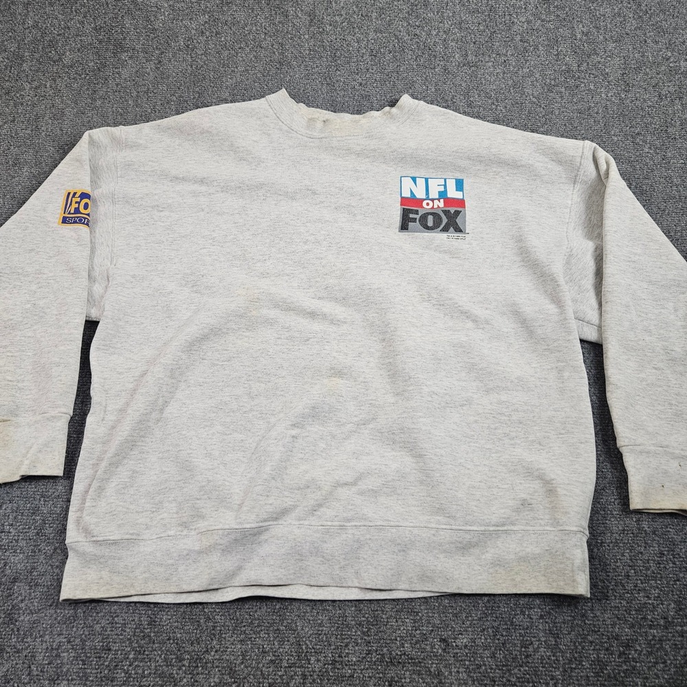 NFL on Fox Sweatshirt Mens 2XL Gray Vintage‎ Crewneck Grunge Sports Workwear